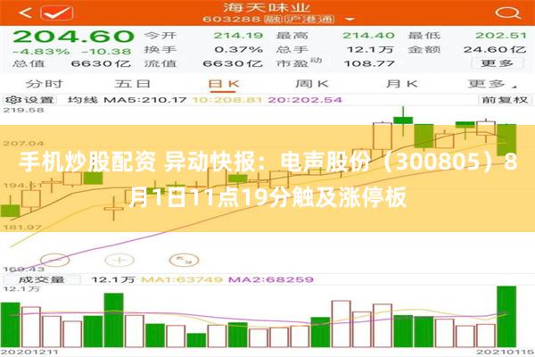 手机炒股配资 异动快报：电声股份（300805）8月1日11点19分触及涨停板