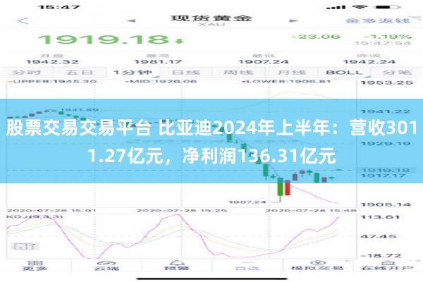 股票交易交易平台 比亚迪2024年上半年：营收3011.27亿元，净利润136.31亿元